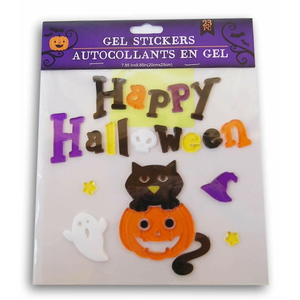 NEW HAPPY HALLOWEEN 23 pc Window Gel Clings Decor Cat Jack o Lantern Ghost Skull